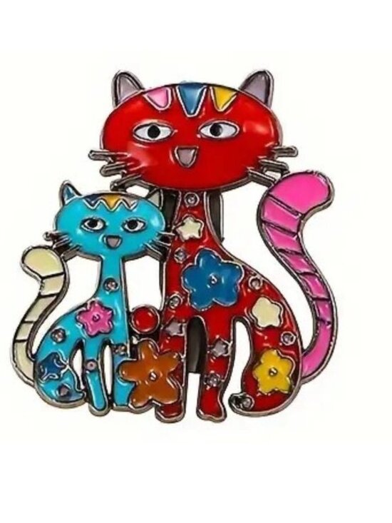 Cat brooch pin Jewelry - Cat Brooch Fun Enamel Pin Stylish Kitty Whimsical Flowers Vibrant Colorful